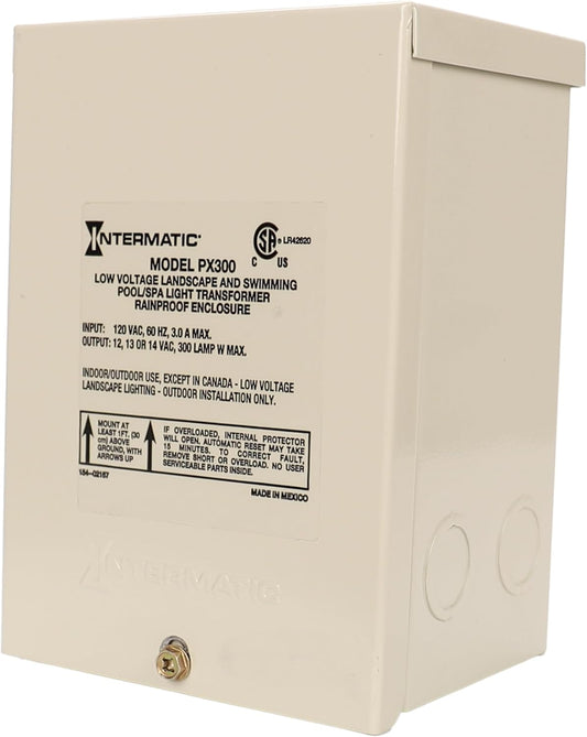 Intermatic PX300 300W Transformer – 120V to 12V low-voltage outdoor power supply for pool and landscape lighting.