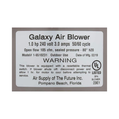 Air Supply Galaxy V2 1.0HP 230V Spa Blower with Weatherproof Hardwired Design