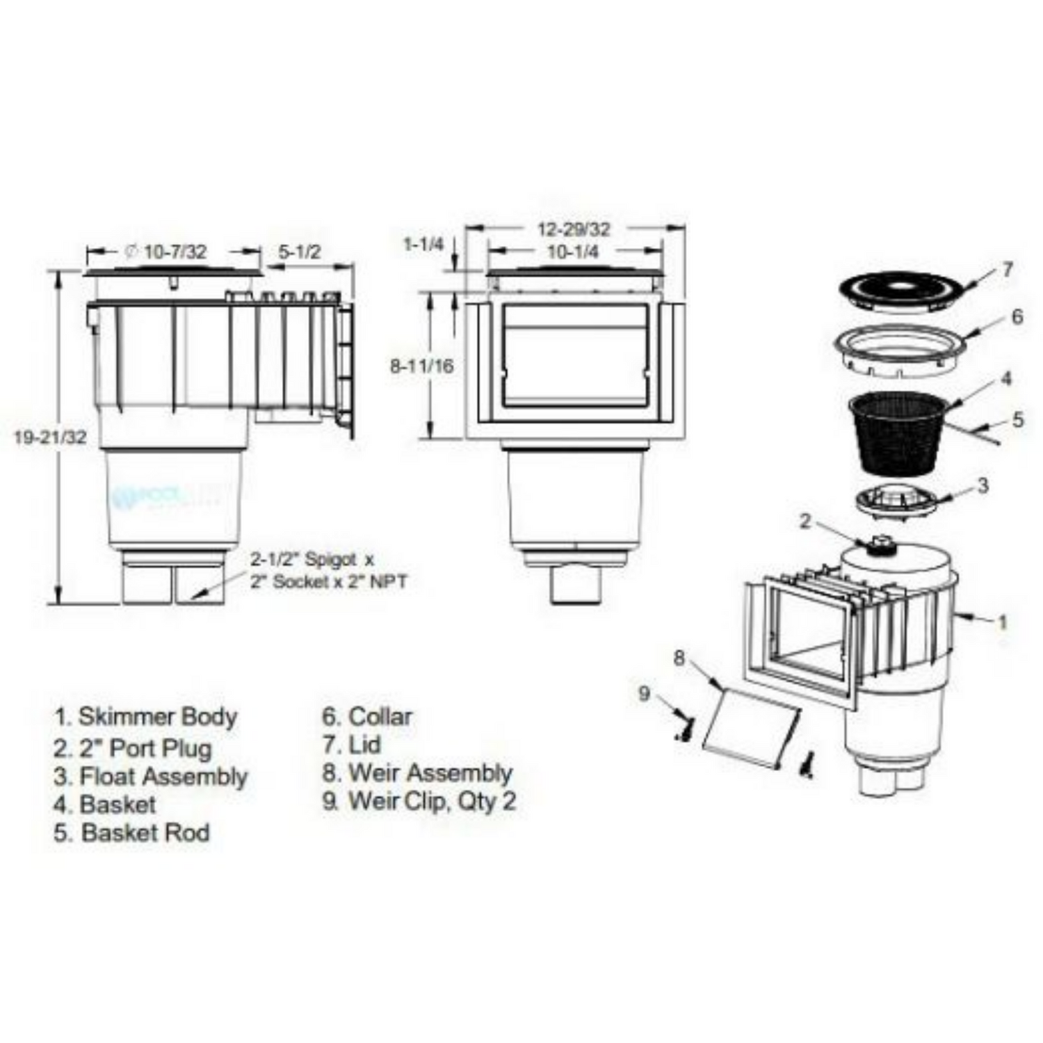 AquaStar Pool Products SKR101 Swimming Pool Skimmer with Water Stop Face Float Assembly Basket