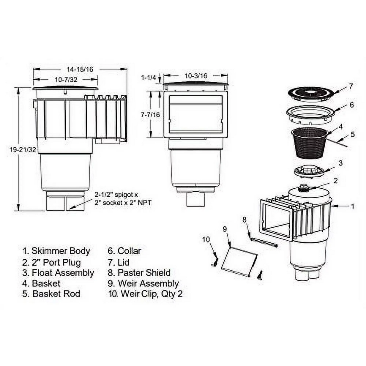 AquaStar Pool Products SKR201 Pool Skimmer Inground Pool Waterstop Face and Float Assembly