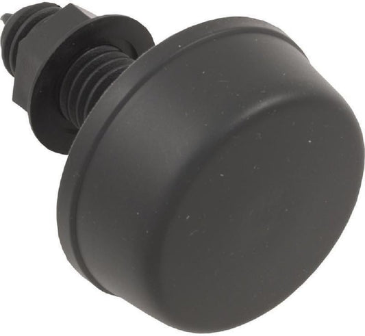 Black Herga Air Button 6433-AZZZ with a mushroom cap, durable and leak-proof for pools and spas.