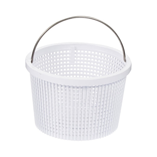 CMP Heavy Duty Skimmer Basket with stainless steel handle and integrated weight system for secure placement in pool skimmers.