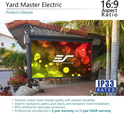 Elite Screen Yard Masters Patio Backyard Outdoor Projector Screen Motorized