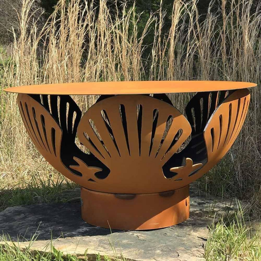 Durable steel fire pit lid, stylishly converting a fire pit into a functional patio table.