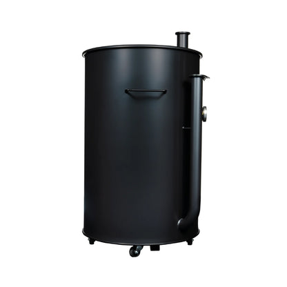 Gateway Drum Smoker 55 Gallon Charcoal BBQ Smoker in matte black with precision air control and temperature gauge