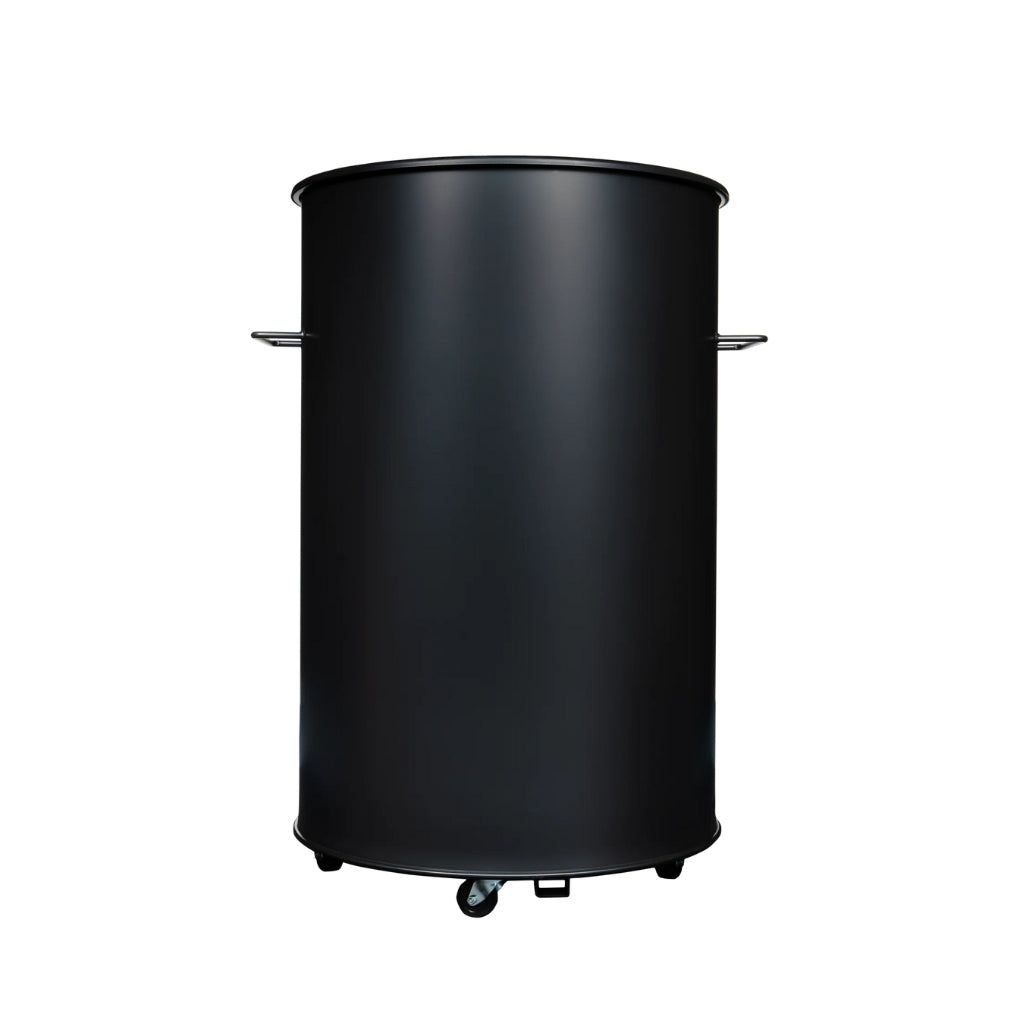 Gateway Drum Smoker 55 Gallon Charcoal BBQ Smoker in matte black with precision air control and temperature gauge