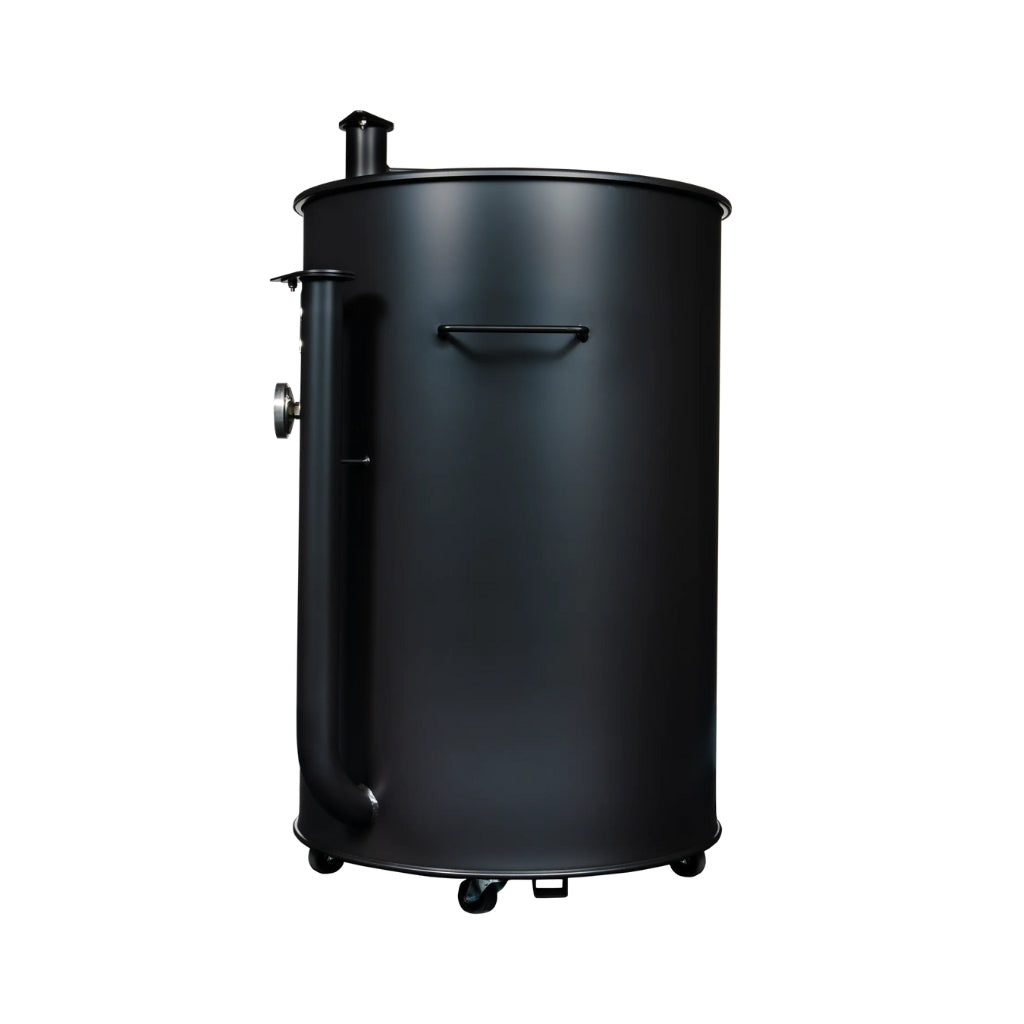 Gateway Drum Smoker 55 Gallon Charcoal BBQ Smoker in matte black with precision air control and temperature gauge