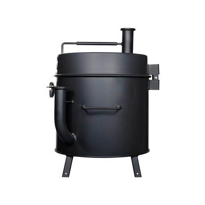 Gateway Drum Smoker & Grills Mini Go2 Charcoal BBQ Smoker & Grill in matte black, featuring a 15-gallon drum and elevated hinged lid