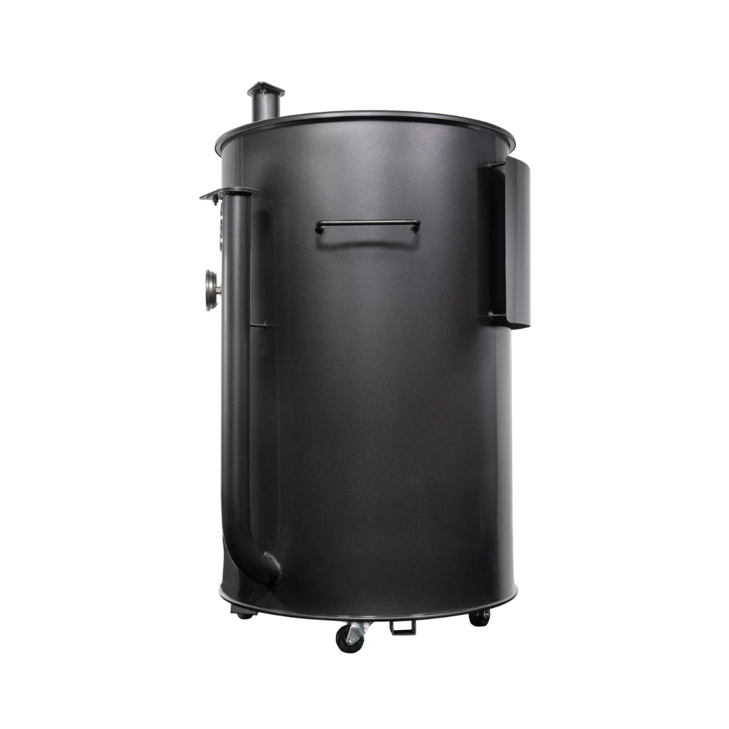 Gateway Drum Smokers Sizzle Edition 55 Gallon Charcoal BBQ Smoker with three cooking levels and custom dial thermometer