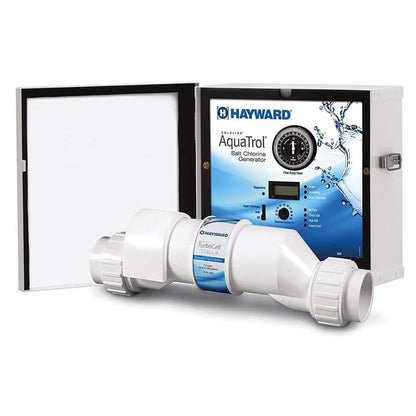 Hayward AquaTrol Salt Chlorination System for above-ground pools with easy installation and automatic chlorine generation.