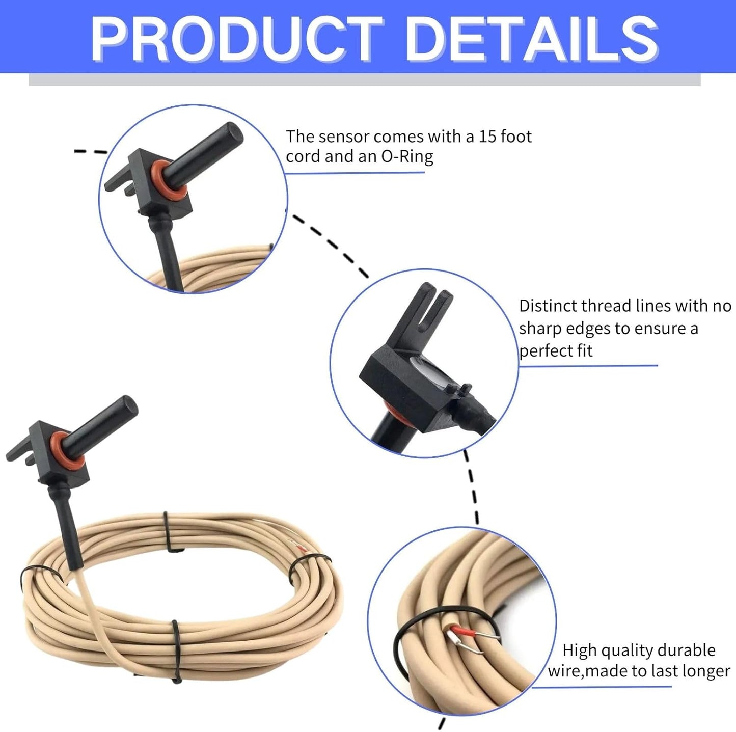 Hayward GLX-PC-12-KIT 10K Thermistor Temperature Sensor with 15-ft Cable for Salt Chlorine Generators and Pool Automation Systems.