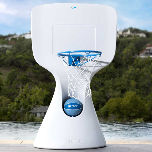 Ledge Lounger Hoopstr Pool Basketball Hoop with adjustable height and weatherproof design for outdoor fun.