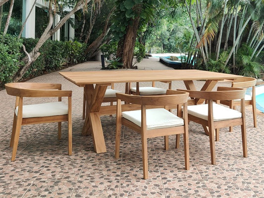 Panama Jack Bali Teak Collection 7 Piece Dining Set with Outdoor Beige Fabric | PJO-3601-NAT-7DA