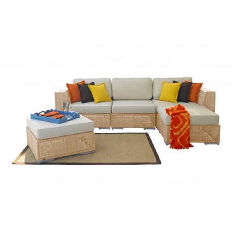 Panama Jack Austin Collection 5 Piece Sectional Set with Outdoor Off-White Fabric PJO-3801-NAT-5SEC
