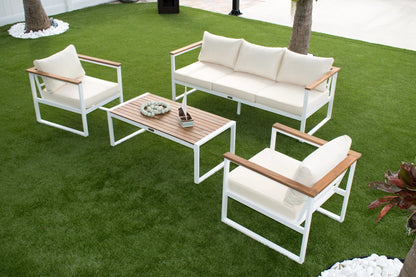 Patio Furniture Set Outdoor Furniture Panama Jack Dana Point 4 Piece Seating Set with Outdoor Beige Fabric PJO-3101-WHT-4Piece