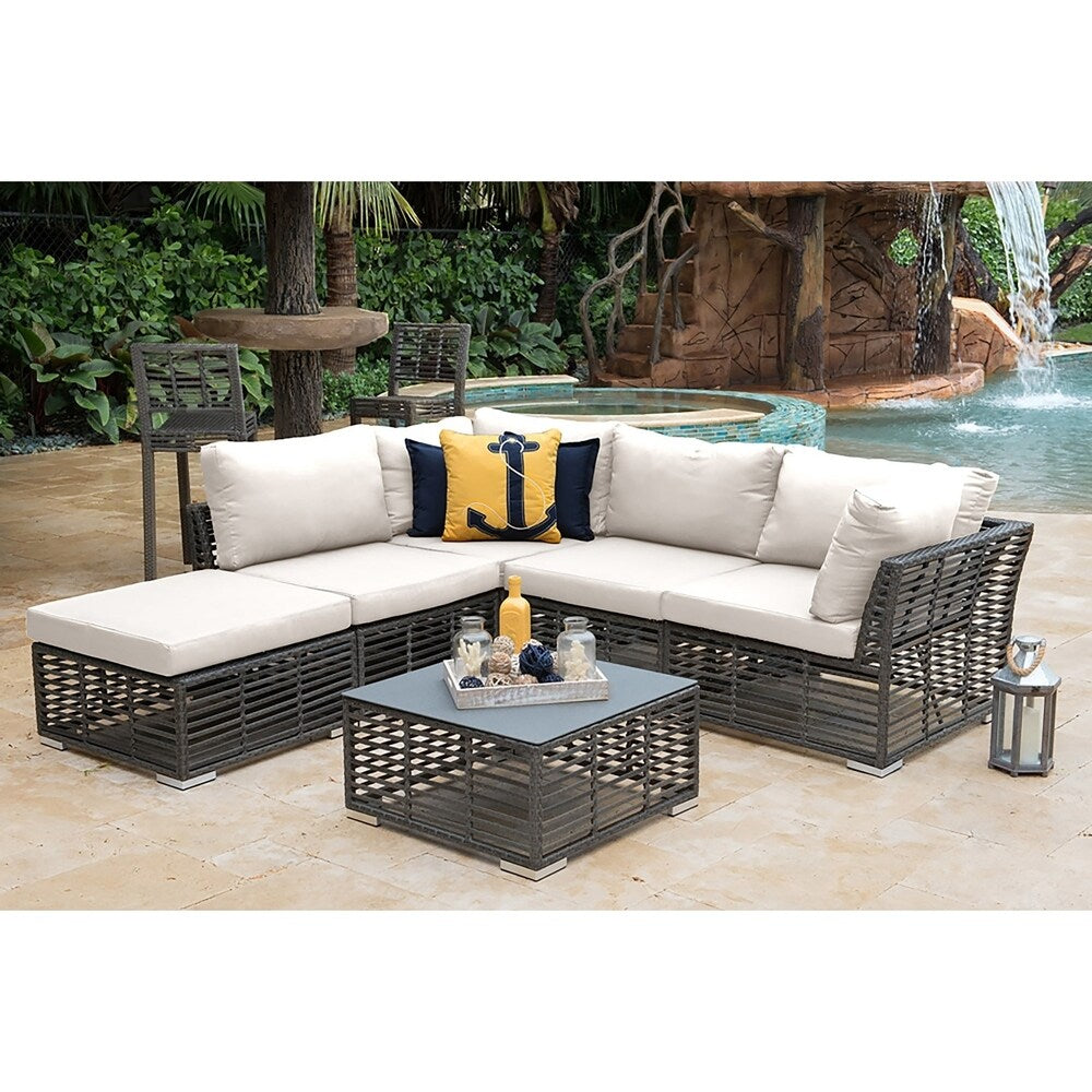 Panama Jack Graphite Collection 6 Piece Sectional Set with Outdoor Off-White Fabric | PJO-1607-GRY-6SEC