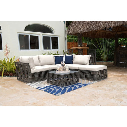 Panama Jack Graphite Collection 6 Piece Sectional Set with Outdoor Off-White Fabric | PJO-1607-GRY-6SEC