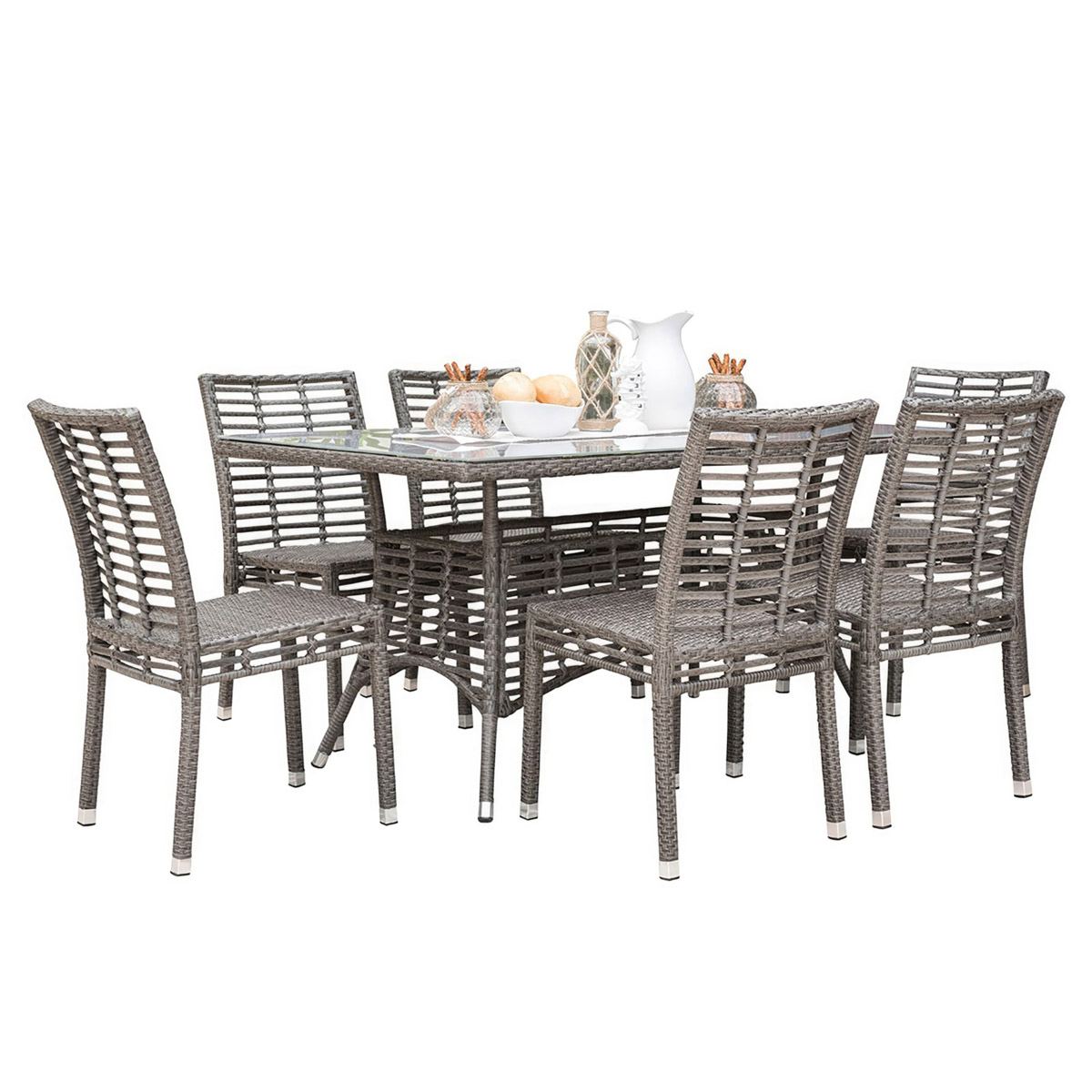 Patio Furniture Outdoor Dining Panama Jack Graphite Collection 7 Piece Rectangular Dining Set PJO-1601-GRY-7DS