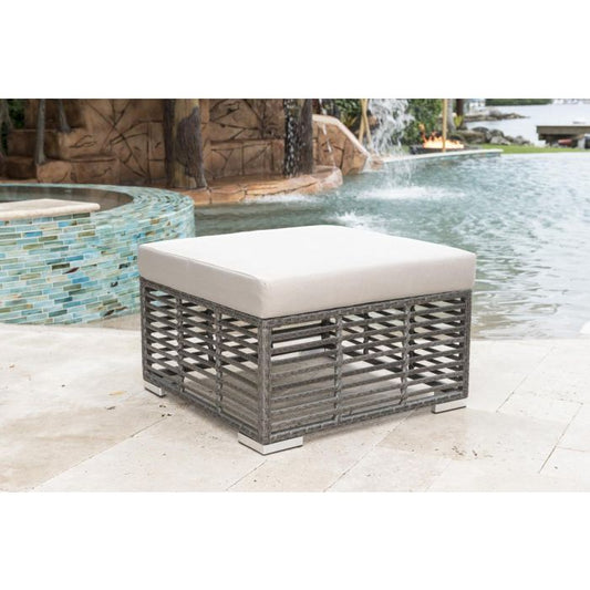 Panama Jack Graphite Collection Square Ottoman with Outdoor Off-White Fabric | PJO-1601-GRY-OT