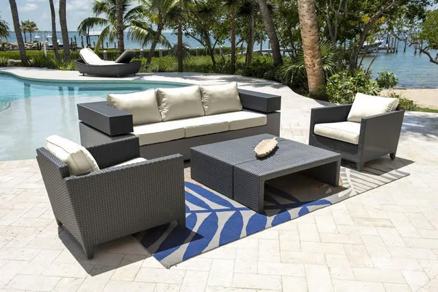 Panama Jack Onyx Collection 5 Piece Seating Set with Outdoor Off-White Fabric | PJO-1901-BLK-5PS