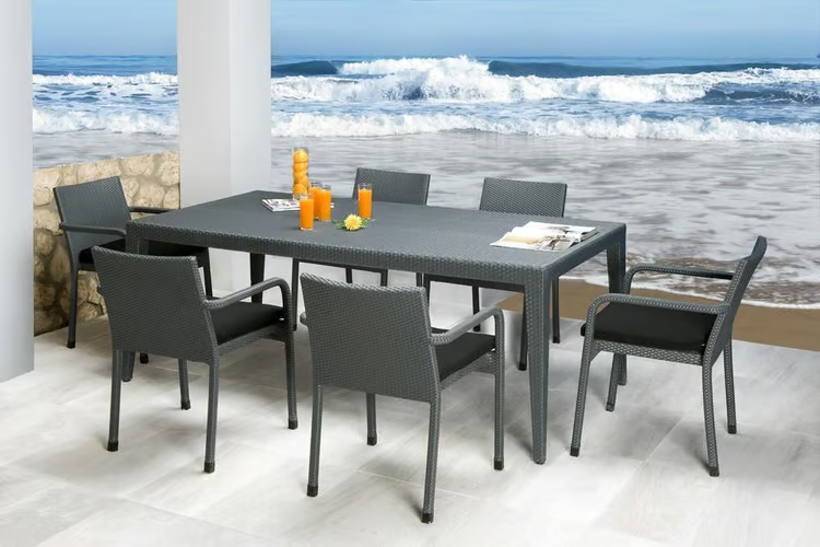 Panama Jack Onyx Collection 78" x 39" Rectangular Dining Table with Umbrella Hole 78 x 39 x 30 | PJO-1901-BLK-RT