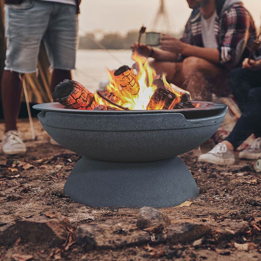 Patio Fire Pit Prism Hardscapes Falo 21-Inch Concrete Round Wood Burning Outdoor Fire Pit Bowl Pebble Beach