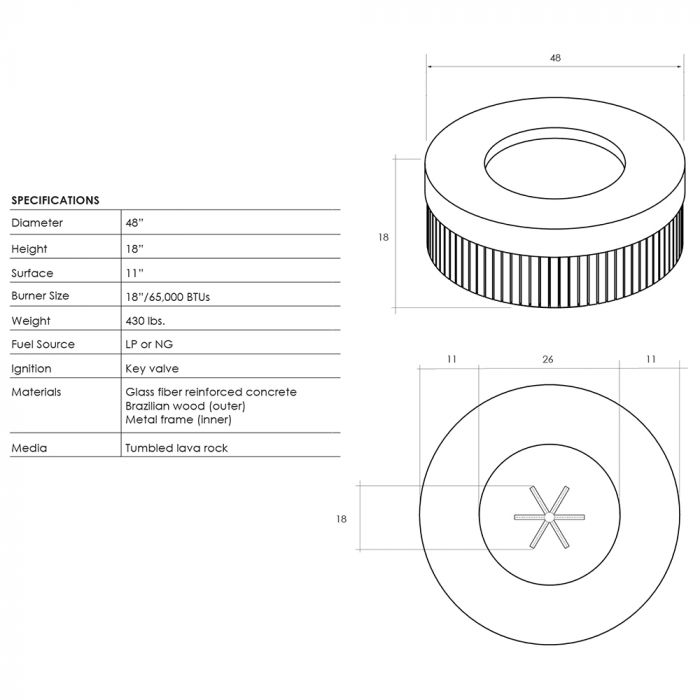 Patio Fire Bowl Prism Hardscapes Hampton 48-Inch Concrete Round Outdoor Fire Pit Bowl