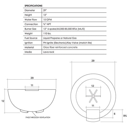 {atio Fire Bowl Prism Hardscapes Ibiza 29-Inch Concrete Round Outdoor Fire Pit Bowl - Match Lit