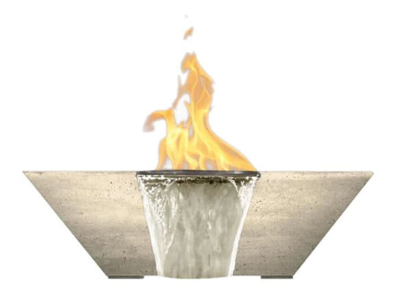 Prism Hardscapes Lombard 29-Inch Concrete Square Outdoor Fire Pit & Water Bowl - Electronic Igniter