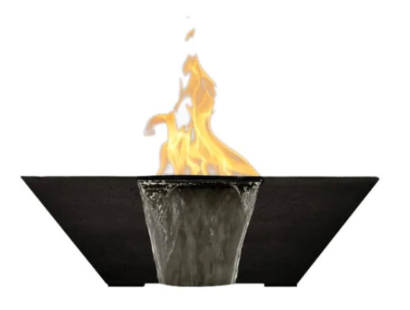 Prism Hardscapes Lombard 29-Inch Concrete Square Outdoor Fire Pit & Water Bowl - Electronic Igniter