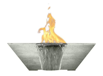 Prism Hardscapes Lombard 29-Inch Concrete Square Outdoor Fire Pit & Water Bowl - Electronic Igniter