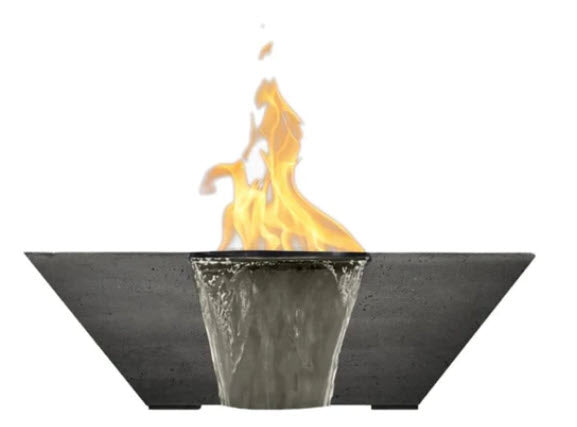 Prism Hardscapes Lombard 29-Inch Concrete Square Outdoor Fire Pit & Water Bowl - Electronic Igniter