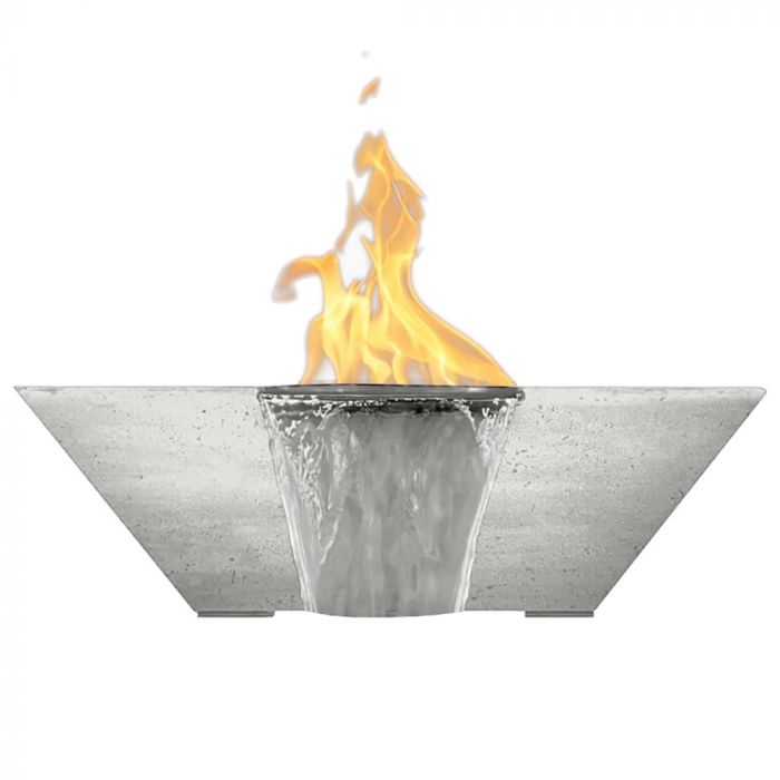 Prism Hardscapes Lombard 29-Inch Concrete Square Outdoor Fire Pit & Water Bowl - Electronic Igniter