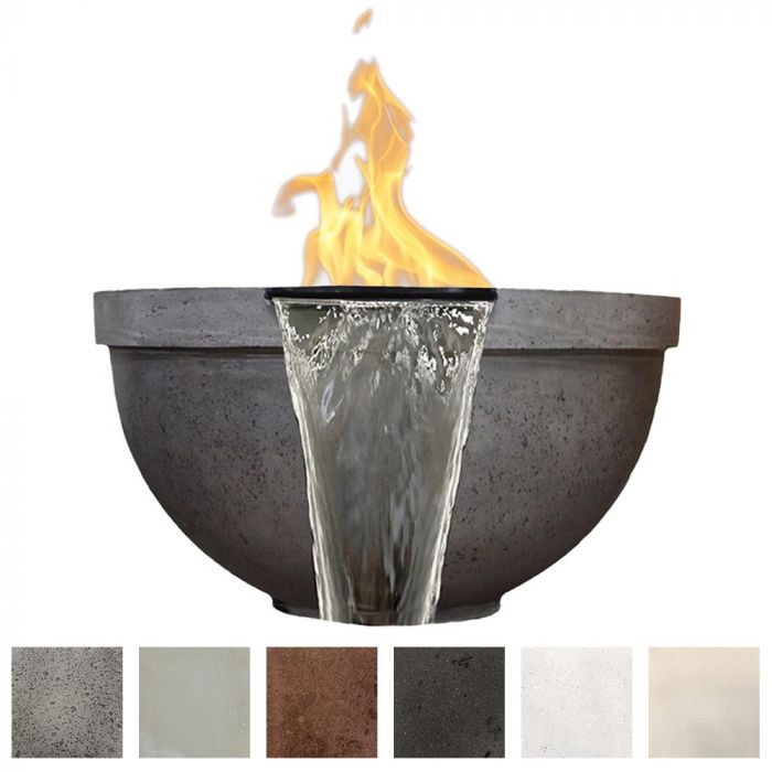 Prism Hardscapes Sorrento 33-Inch Concrete Round Outdoor Fire Pit & Water Bowl - Electronic Igniter