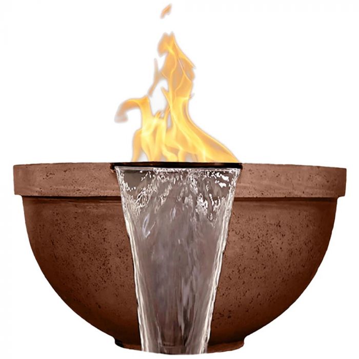 Prism Hardscapes Sorrento 33-Inch Concrete Round Outdoor Fire Pit & Water Bowl - Electronic Igniter