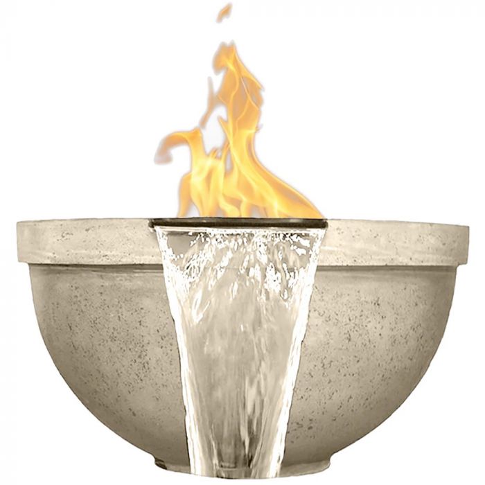 Prism Hardscapes Sorrento 33-Inch Concrete Round Outdoor Fire Pit & Water Bowl - Electronic Igniter