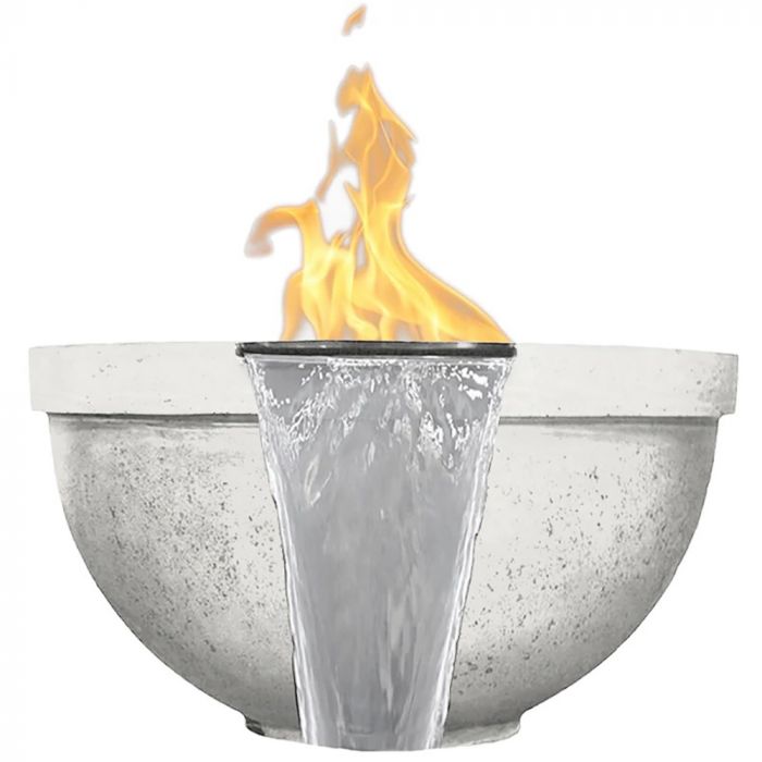 Prism Hardscapes Sorrento 33-Inch Concrete Round Outdoor Fire Pit & Water Bowl - Electronic Igniter