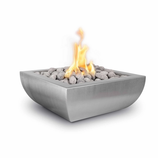 Luxury Backyard The Outdoor Plus 24" Square Avalon Outdoor Fire Bowl - Stainless Steel - Match Lit - Natural Gas | OPT-24AVSSF-NG