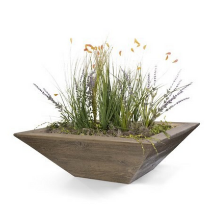 The Outdoor Plus 24" Square Maya Planter Bowl - Wood Grain GFRC Concrete - Ebony -  | OPT-24SWGPO-EBN