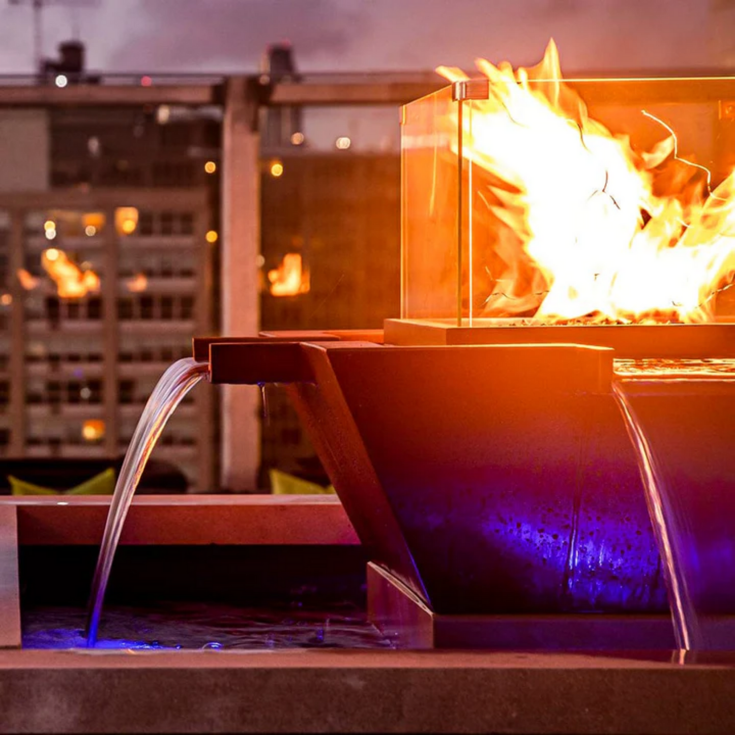 The Outdoor Plus 30" Square Maya Outdoor Fire & Water Bowl - Stainless Steel - Match Lit - Natural Gas | OPT-30FW4WSS-NG