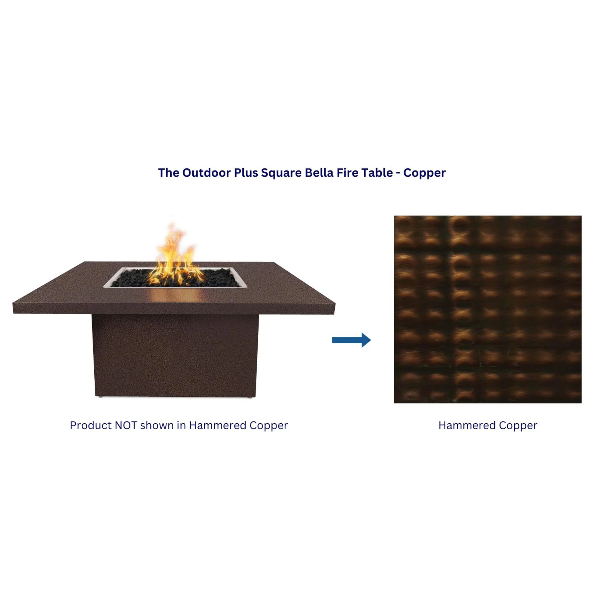 The Outdoor Plus 36" Square Bella Outdoor Fire Table - Copper - Match Lit - Natural Gas | OPT-BELCPR36-NG