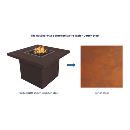 The Outdoor Plus 36" Square Bella Outdoor Fire Table - Corten Steel - Match Lit - Natural Gas | OPT-BELCS36-NG