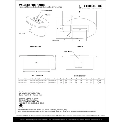 The Outdoor Plus 60" Oval Vallejo Outdoor Fire Table - Copper - Match Lit - Natural Gas | OPT-VALCPR60-NG