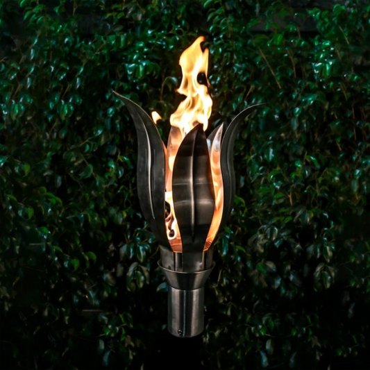 Backyard Tiki Torch The Outdoor Plus, Flower Original TOP Torch & Post Complete - Stainless Steel - Natural Gas | OPT-TPK8NG
