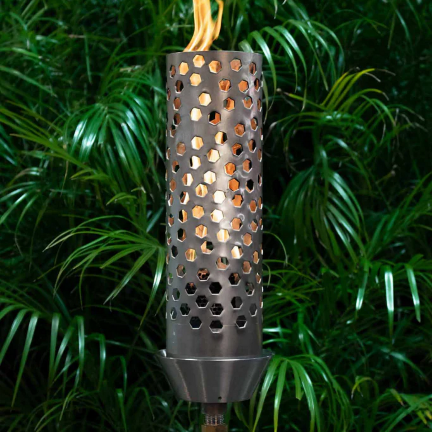 Backyard Tiki Torch The Outdoor Plus, Honeycomb Original TOP Torch & Post Complete - Stainless Steel - Natural Gas | OPT-TPK14NG