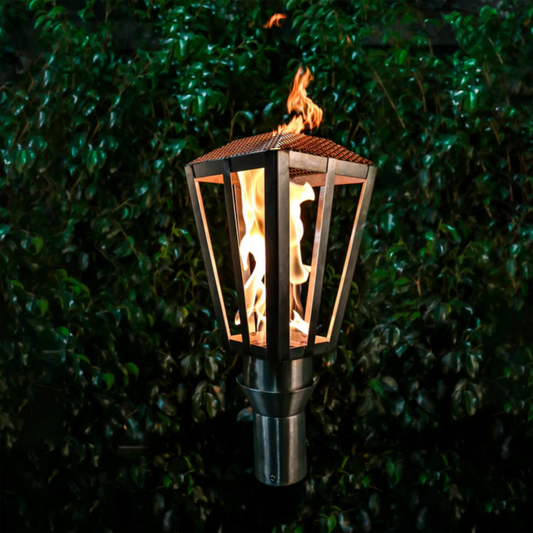 Backyard Tiki Torch The Outdoor Plus, Lantern Original TOP Torch & Post Complete - Stainless Steel - Natural Gas | OPT-TPK6NG