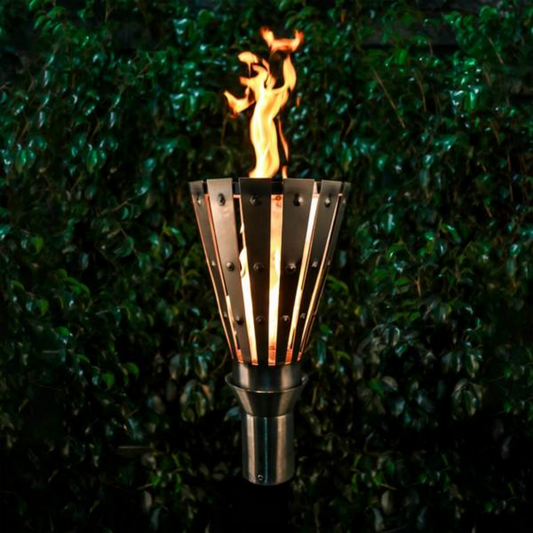 Backyard Tiki Torch The Outdoor Plus, Trojan Original TOP Torch & Post Complete - Stainless Steel - Liquid Propane | OPT-TPK3LP Backyard Patio Torch