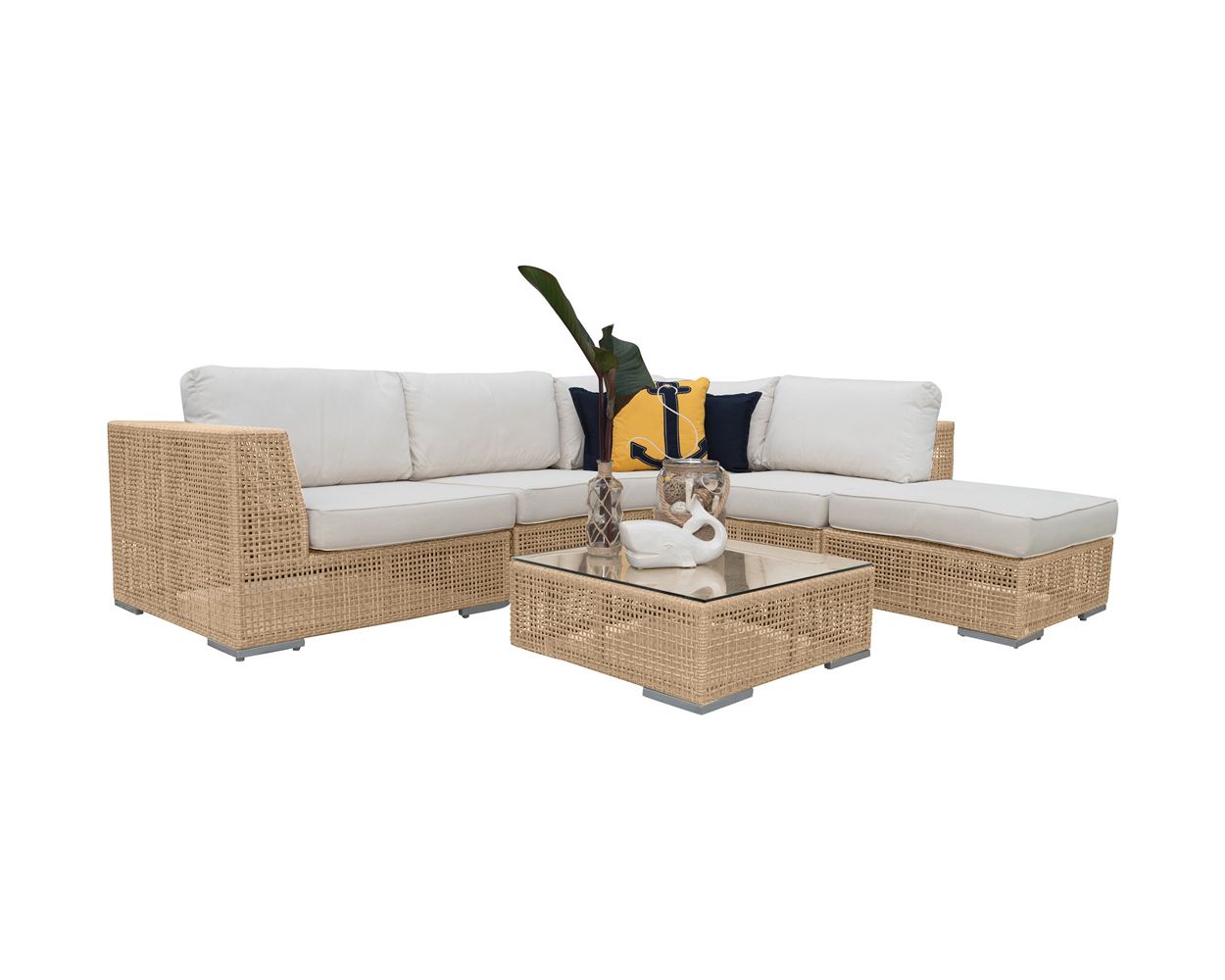 Panama Jack Austin Collection 5 Piece Seating Set with Outdoor Off-White Fabric | PJO-3801-NAT-5Piece